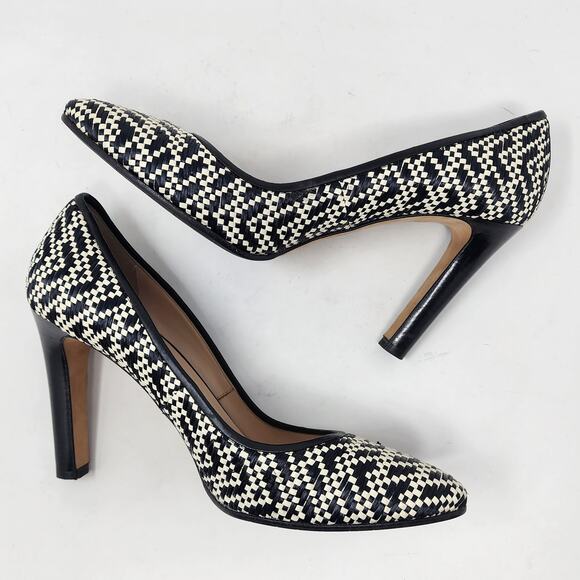 AQUATALIA Pumps Women 10.5 Woven Jute Black Leather Trim Stilettos Made in Italy - Picture 6 of 9